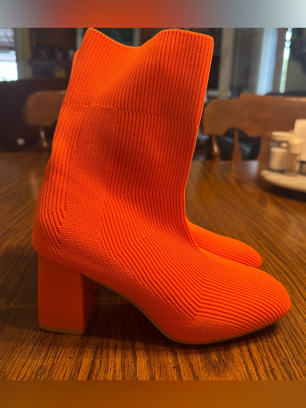 Orange knit sock boots